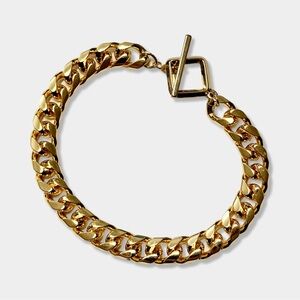 Express Shiny Gold Tone Metal Chunky Thick Curb Chain Link T Bar Toggle Bracelet